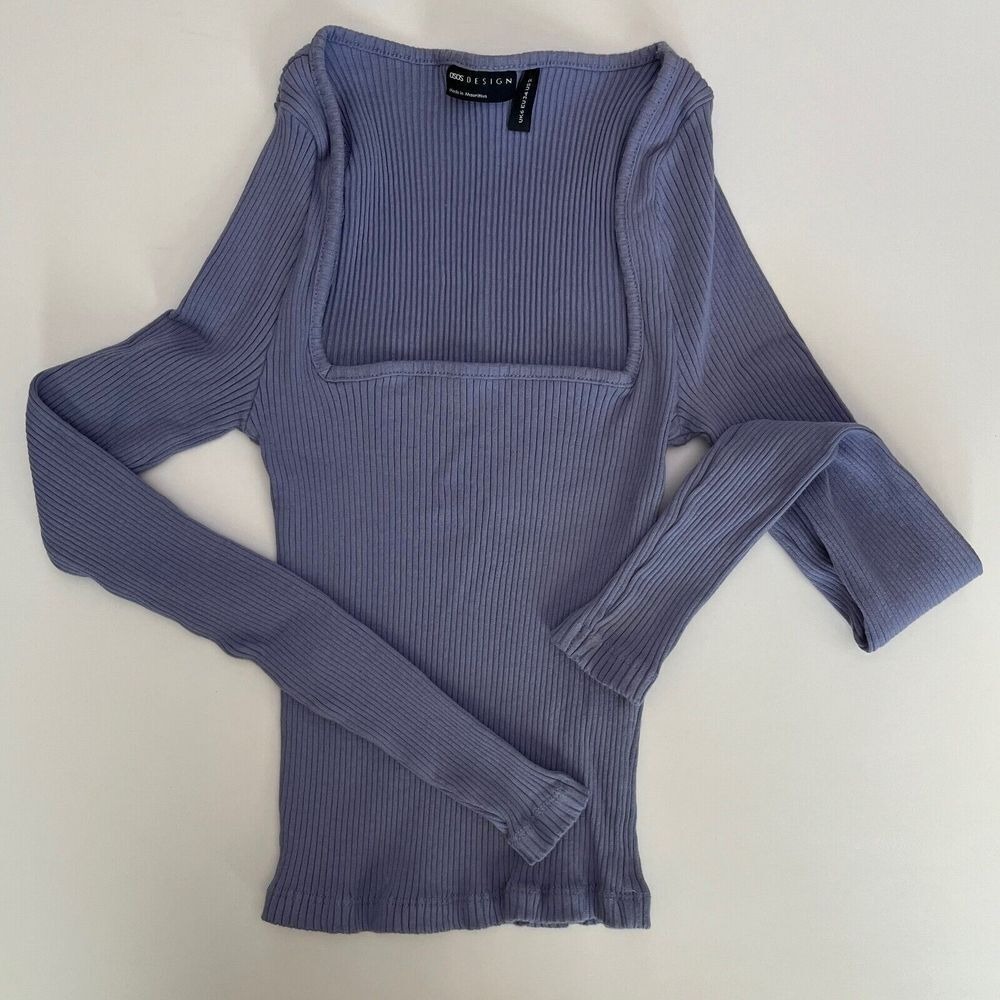 ASOS Design Lavender Skinny Square Neck Long‎ Sleeve, Ribbed Long Sleeves D7
